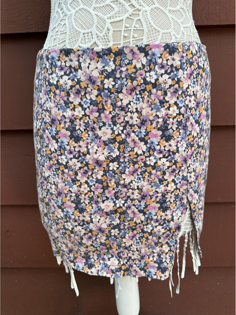 Wild Fable Floral Mini Skirt Cottagecore Aesthetic with Side Slit Elastic Waist